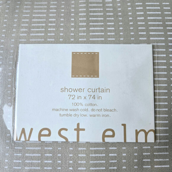 West Elm NEW Cotton Shower Curtain White Beige Dash Pattern Neutral 72" x 74" - Picture 2 of 5